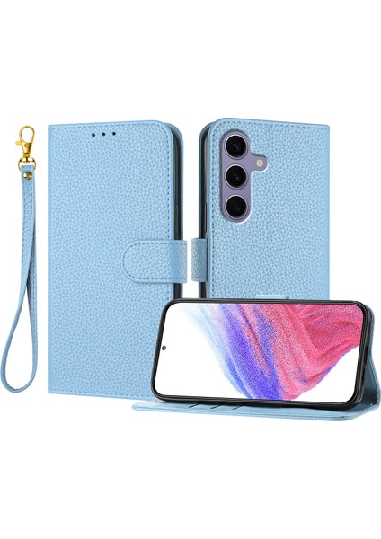 Samsung Galaxy S24 Fe Deri Litchi Doku Cüzdan Standı Düşmeye Karşı Telefon Kılıfı Bilek Kayışı ile (Yurt Dışından)