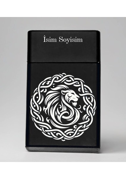 Aslan Desenli Metal Sigara Tabakası – Kişiye Özel Isimli Tütün Kutusu Hediyelik M89
