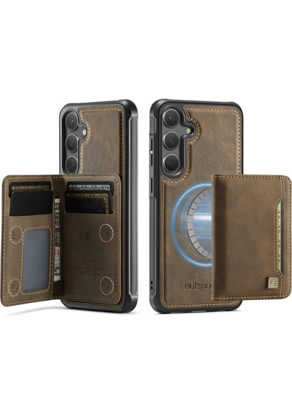 Samsung Galaxy S25 Plus / Galaxy S24 Plus Vintage Deri Arka Kapak ve Manyetik Çıkarılabilir Kart Çantası (Yurt Dışından)