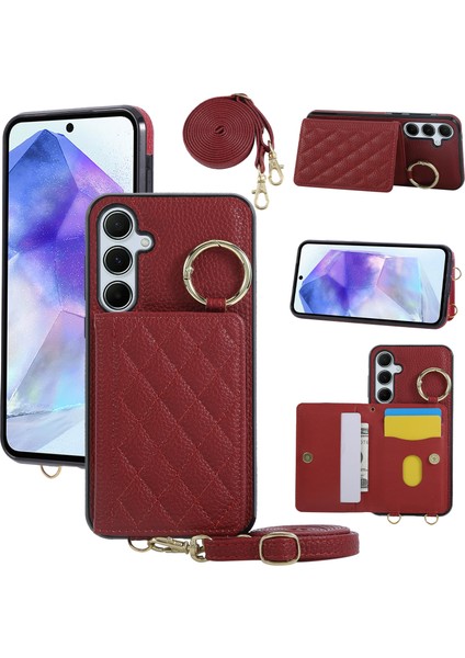 Samsung Galaxy S25 Plus / S24 Plus Kickstand Rhombus Deri + Tpu Telefon Kılıfı Omuz Askılı (Yurt Dışından)