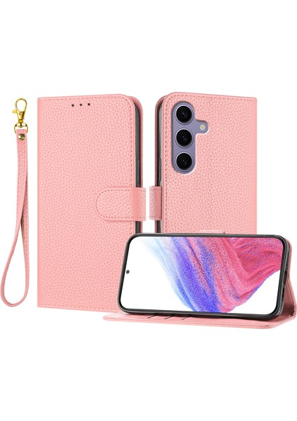 Samsung Galaxy S25 Deri Litchi Doku Cüzdan Standı Anti Drop Telefon Kılıfı Bilek Kayışı ile (Yurt Dışından)