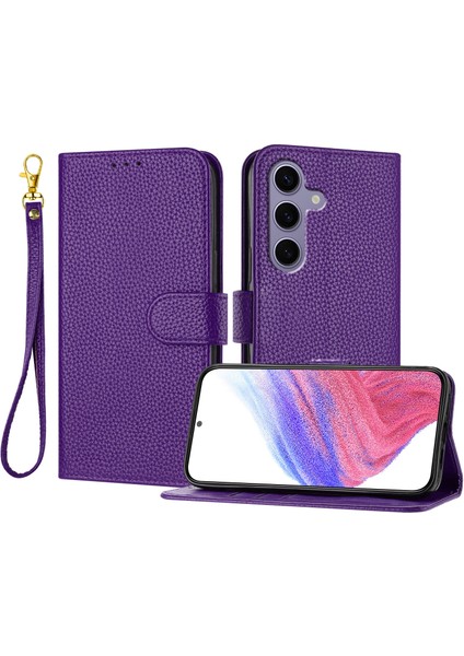 Samsung Galaxy S25 Deri Litchi Doku Cüzdan Standı Anti Drop Telefon Kılıfı Bilek Kayışı ile (Yurt Dışından)
