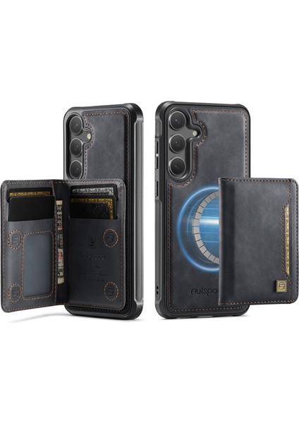 Samsung Galaxy S25 Plus / Galaxy S24 Plus Vintage Deri Arka Kapak ve Manyetik Çıkarılabilir Kart Çantası (Yurt Dışından)