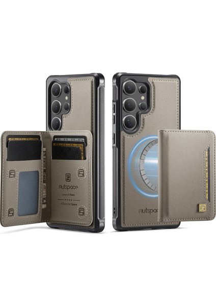 Samsung Galaxy S25 Ultra Vintage Deri Arka Kapak ve Manyetik Çıkarılabilir Kart Çantası (Yurt Dışından)