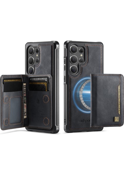 Samsung Galaxy S25 Ultra Vintage Deri Arka Kapak ve Manyetik Çıkarılabilir Kart Çantası (Yurt Dışından)