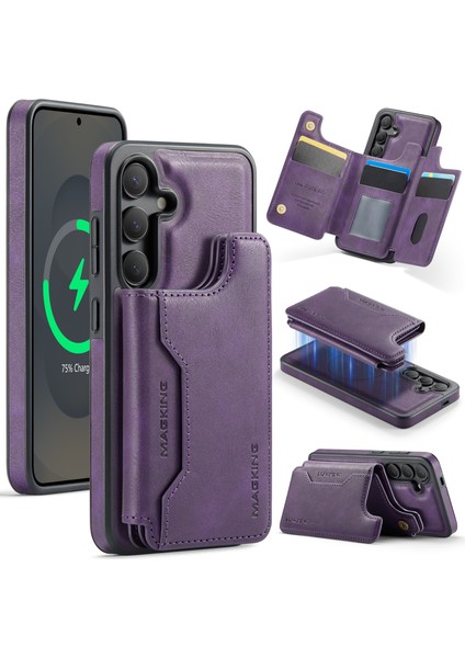 Samsung Galaxy S25 Cüzdan Pc + Tpu + Pu Telefon Kılıfı Magsafe ile Uyumlu (Yurt Dışından)