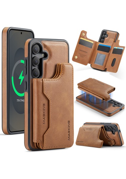 Samsung Galaxy S25 Cüzdan Pc + Tpu + Pu Telefon Kılıfı Magsafe ile Uyumlu (Yurt Dışından)