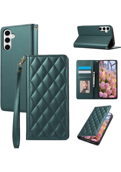 Samsung Galaxy S25 / S24 Rfıd Engelleme Cüzdan Standı Eşkenar Dörtgen Deri Telefon Kılıfı Bilek Kayışı ile (Yurt Dışından)