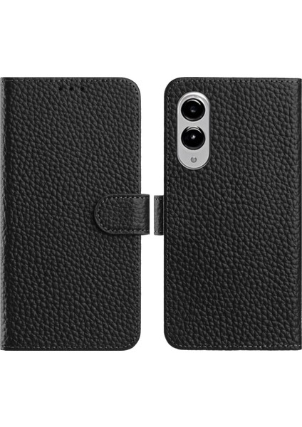 Samsung Galaxy S25 Edge Cüzdan Standı Litchi Dokusu Gerçek Inek Derisi Kapaklı Telefon Kılıfı (Yurt Dışından)