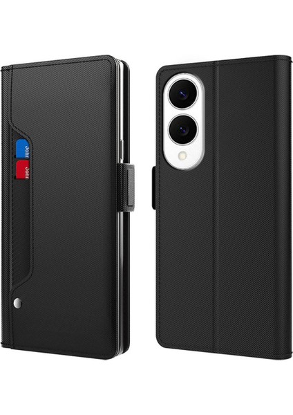 Samsung Galaxy S25 Edge Stand Pu Deri Telefon Kılıfı Kart Tutucu Ayna (Yurt Dışından)