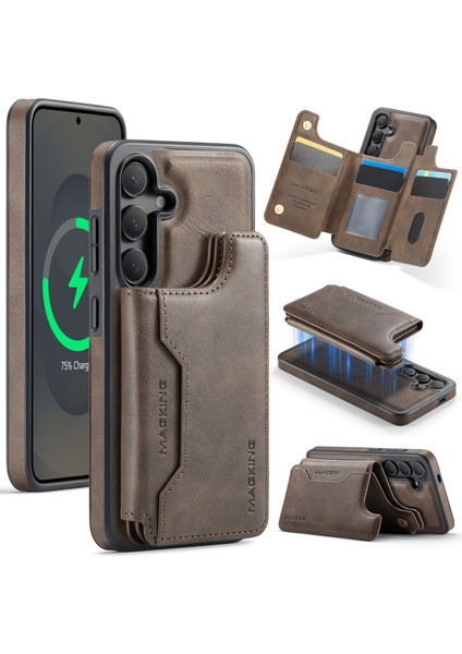 Samsung Galaxy S25 Cüzdan Pc + Tpu + Pu Telefon Kılıfı Magsafe ile Uyumlu (Yurt Dışından)