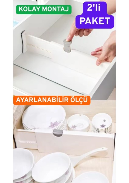 Büyük Boy Ayarlı Çekmece Ayırıcı 2'li Paket