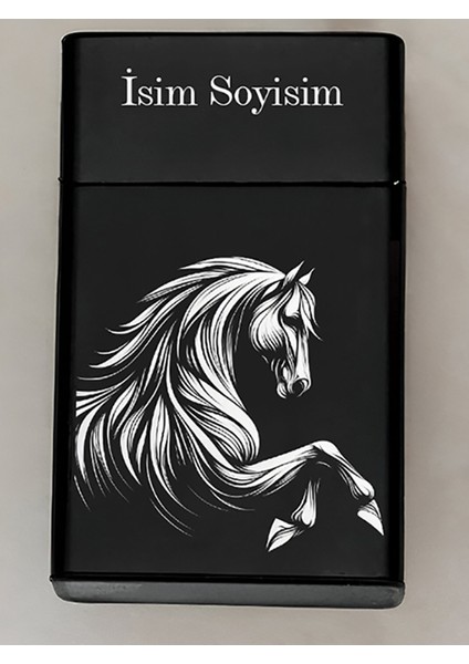 At Horse Desenli Metal Sigara Tabakası – Kişiye Özel Isimli Tütün Kutusu Hediyelik M16