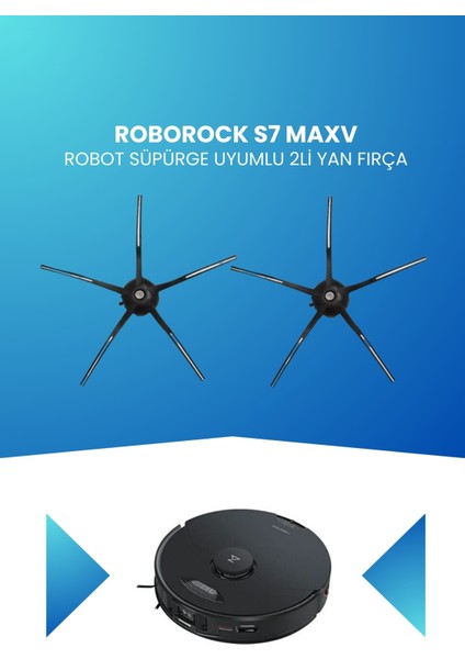 Roborock S7 Maxv Robot Süpürge Uyumlu 2li Yan Fırça Siyah