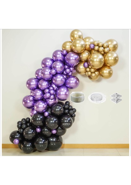 30 Adet Metalik Gold, 30 Adet Metalik Mor, 30 Adet Metalik Siyah Balon