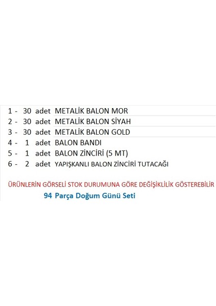 30 Adet Metalik Gold, 30 Adet Metalik Mor, 30 Adet Metalik Siyah Balon fiyatları