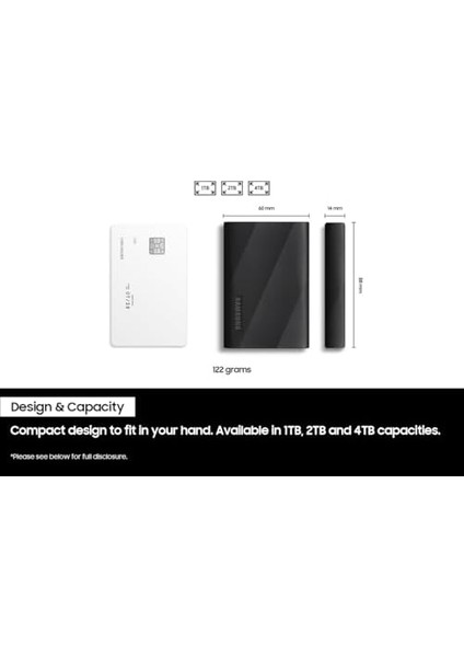 Taşınabilir T9 Ssd, USB 3.2 Gen 2x2 1 Tb, 2.000 Mb/sn Okuma, 2.000 Mb/sn Yazma, Siyah, MU-PG1T0B/WW
