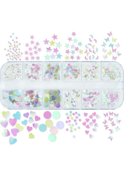 Holografik Parlak Şeffaf Tırnak Süsleme Folyo Pulları Karışık Dizayn Kelebek Kalp Yıldızlar Nail Art fiyatları