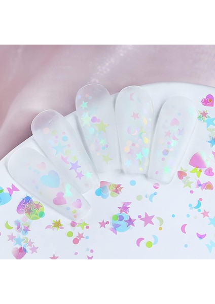Holografik Parlak Şeffaf Tırnak Süsleme Folyo Pulları Karışık Dizayn Kelebek Kalp Yıldızlar Nail Art modelleri