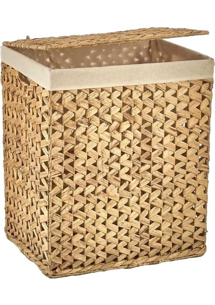 El Yapımı Doğal Hasır Katlanabilir Kirli Çamaşır Sepeti, Modern Balıksırtı Desenli Çamaşır Sepeti, Katlananır Yer Kaplamayan Rattan Kirli Çamaşır Sepeti (44X34CMYÜKSEKLIK 54CM)