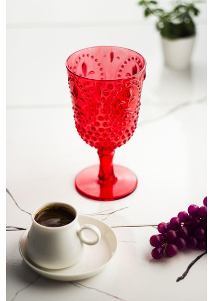 Akrilik Kırmızı Tekli Kadeh & Su Meşrubat Kahve Yanı Bardağı 450 ml ( Cam Değildir )