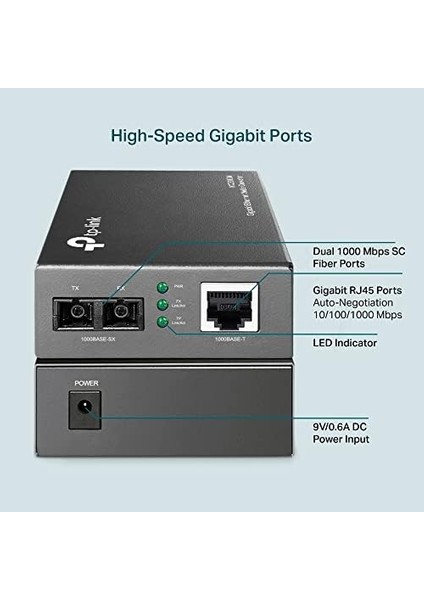 MC200CM Gigabit Ethernet Medya Dönüştürücü, 2 Sc Fiber Bağlantı Noktası, 1 RJ45 Bağlantı Noktası, Çok Modlu Fiber, Iletim Mesafesi 550M modelleri