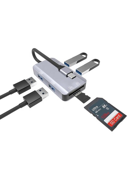 MT87 6in1 USB 3.1 Type-C Çoklayıcı Otg Kart Okuyucu Mac Iphone 15 16 ile Uyumlu Metal Kasa modelleri