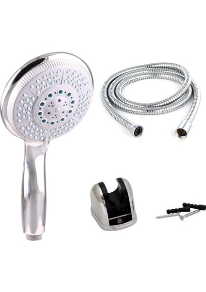 5 Fonksiyonlu Büyük Başlı Duş Seti - Abs Krom Kaplı G1/2 Uyumlu (Huge Duş Başliği + Mafsal + Spiral Hortum (150CM))
