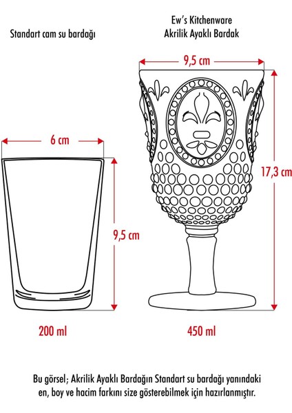 Akrilik Füme 6'lı Kadeh & Su Meşrubat Kahve Yanı Bardağı 450 ml ( Cam Değildir )
