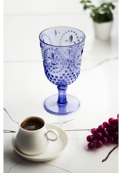 Akrilik Mavi Tekli Kadeh & Su Meşrubat Kahve Yanı Bardağı 450 ml ( Cam Değildir )