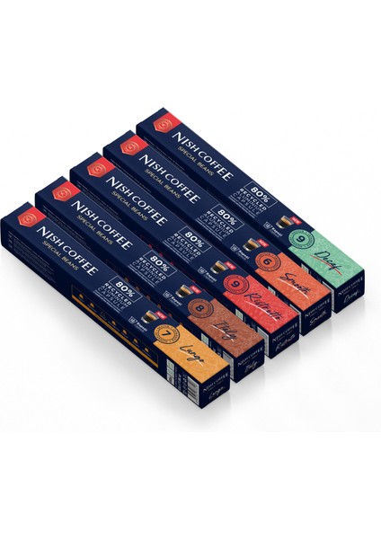 Nespresso Uyumlu Kapsül Kahve 5'li Set (Lungo, ıtaly, risteretto, smooth, decaf)- 50 Adet