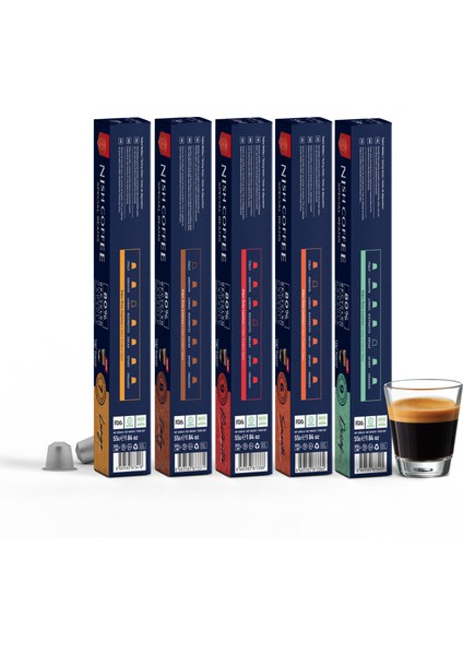 Nespresso Uyumlu Kapsül Kahve 5'li Set (Lungo, ıtaly, risteretto, smooth, decaf)- 50 Adet fırsatları
