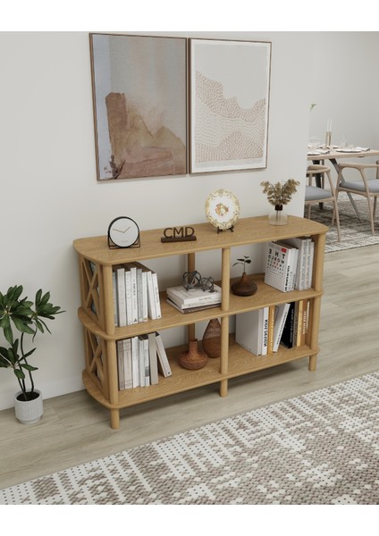 FİORE 3 Raflı Kitaplık – Çapraz Kenar Tasarım – MDF Lam & Ahşap Ayaklı Raf Ünitesi – 118x38x79 cm – Demonte Kolay Kurulum fırsatları