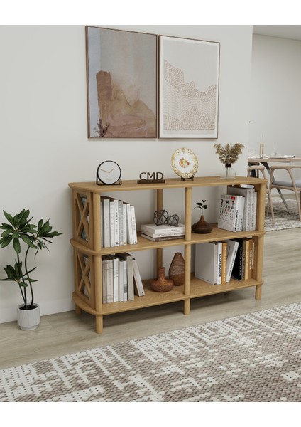 FİORE 3 Raflı Kitaplık – Çapraz Kenar Tasarım – MDF Lam & Ahşap Ayaklı Raf Ünitesi – 118x38x79 cm – Demonte Kolay Kurulum indirimleri