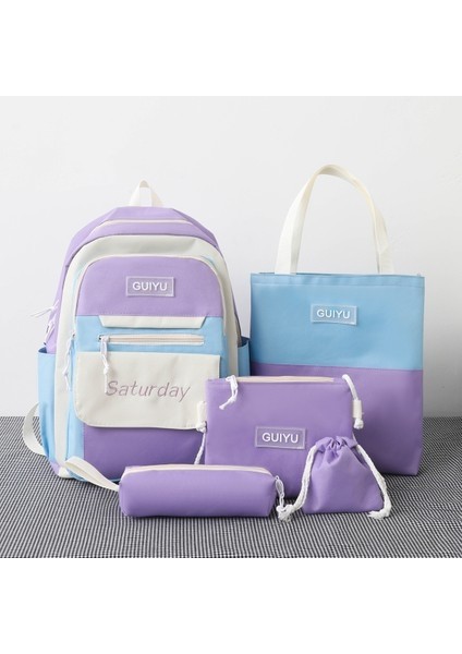 5 Parça Büyük Kapasiteli Sevimli Sırt Çantası Seti - Mor (Yurt Dışından)