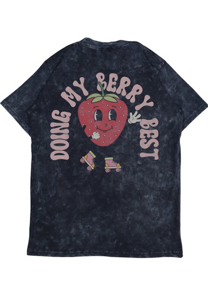 Unisex Doing My Berry Best Sırt Baskılı Yıkamalı T-Shirt, Oversize Çilek Temalı Retro Tişört modelleri