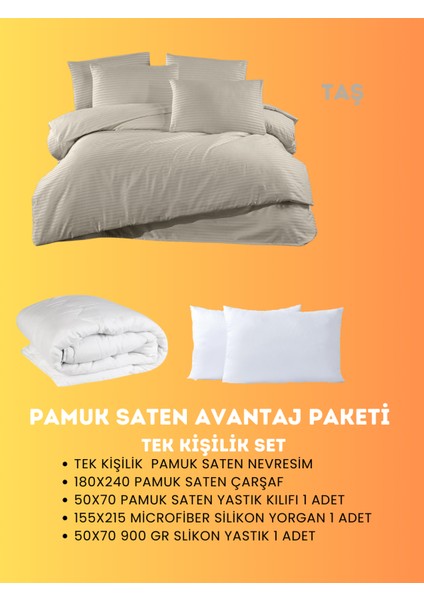 Tek Kişilik Saten Avantaj Paket Taş