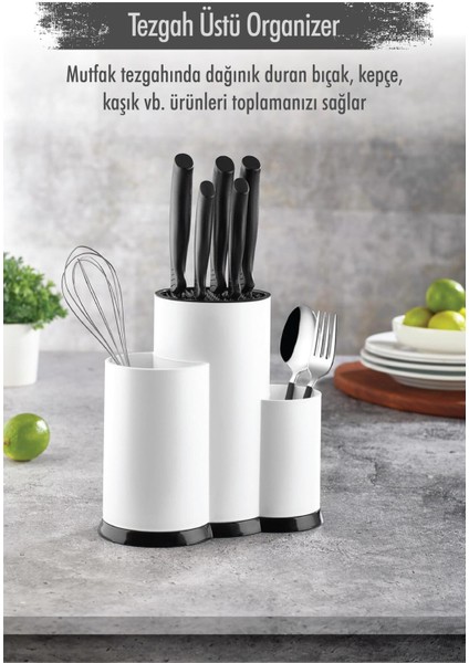 Tezgah Üstü Beyaz Kaşıklık & Bıçaklık & Kepçelik & Organizer