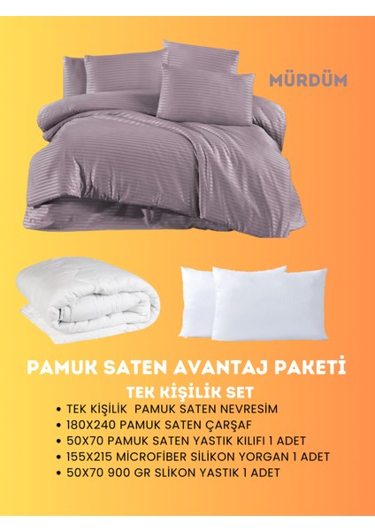 Tek Kişilik Saten Avantaj Paket Mürdüm