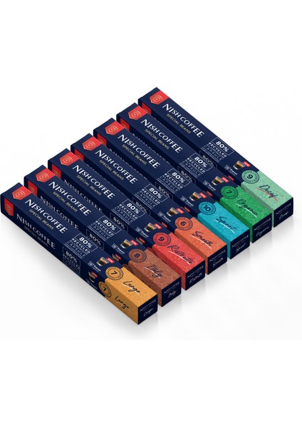 Nespresso Uyumlu Kapsül Kahve 7'li Set (Lungo,ıtaly,risteretto,smooth,sport,organik,decaf)-70 Adet