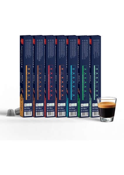 Nespresso Uyumlu Kapsül Kahve 7'li Set (Lungo,ıtaly,risteretto,smooth,sport,organik,decaf)-70 Adet fırsatları