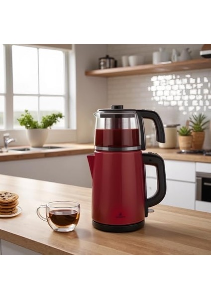 Tea Glass 2 In 1 Çelik Çay Makinesi ve Kettle Viva Magenta