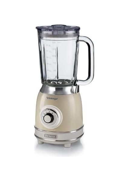 Vintage Cam Blender Bej 0583/03-1,5 Litre Kapasiteli Cam Sürahi, 4 Hız Kademesi, Pulse Özelliği ve Buz Kırma Fonksiyonu, 4 Paslanmaz Çelik Bıçak ile Güçlü Performans