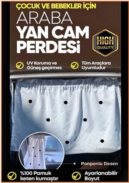Tüm Araçlara Uygun Araba Güneşlik Yan Cam Emzirme Perdesi Bebekler Için 4 Mevsim Koruyucu (Ponpon Desenli) (1 Adet)