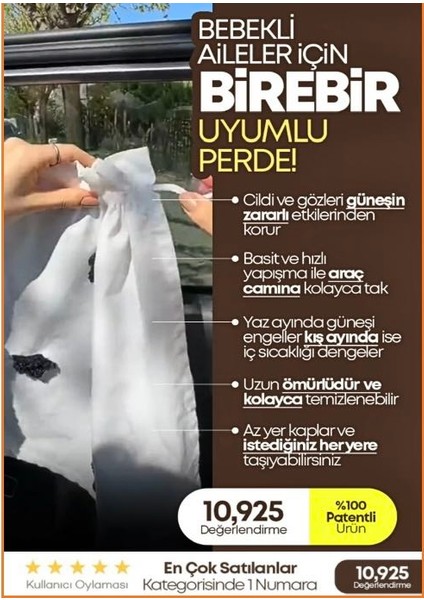 Tüm Araçlara Uygun Araba Güneşlik Yan Cam Emzirme Perdesi Bebekler Için 4 Mevsim Koruyucu (Ponpon Desenli) (1 Adet) modelleri