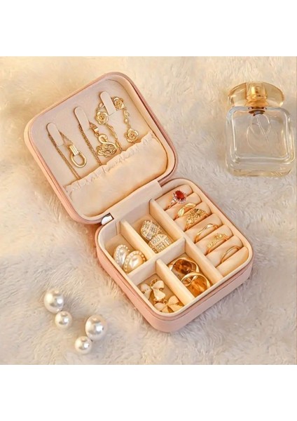 Pembe Dikdörtgen Takı Kutusu, Seyahat Için Hafif ve Şık Saklama Çözümü