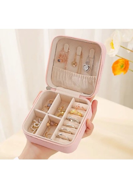 Pembe Dikdörtgen Takı Kutusu, Seyahat Için Hafif ve Şık Saklama Çözümü fırsatları