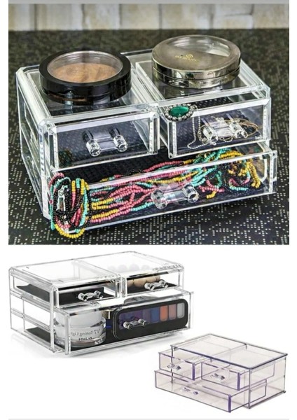 Turuncu Şeffaf 3 Çekmeceli Makyaj Düzenleyici Organizer