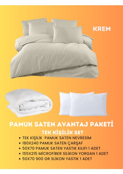 Tek Kişilik Saten Avantaj Paket Krem