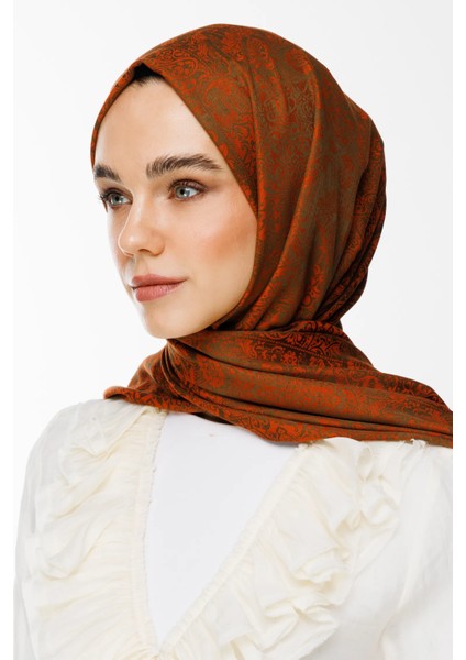 Henna Desen Çift Taraflı Şal Koyu Haki-Tarçın